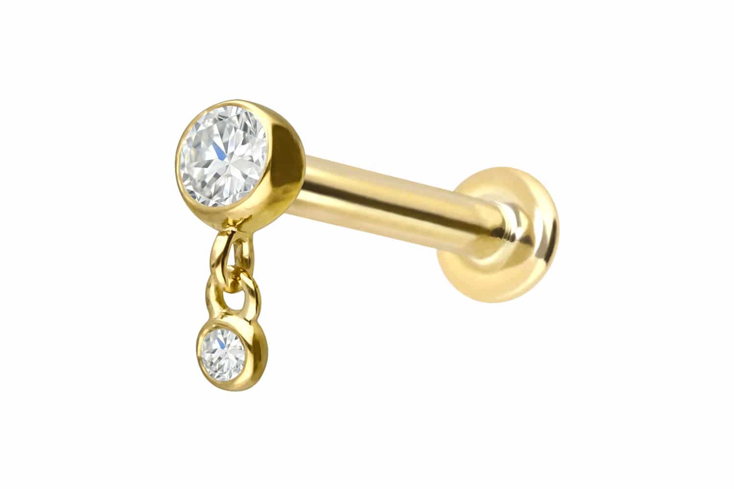 18 Karat Gold Labret Piercing mit Innengewinde 2 DIAMANTEN
